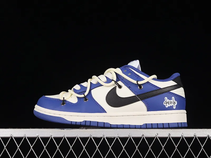 All Categories Nk SB Dunk Series Nk SB Dunk Low Low-top Sneakers Nk Dunk Low White Blue Customized Deconstructed Strap Dip-Dye Casual Sneakers DD1503-119